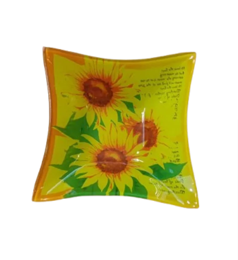 Posacenere/Svuotatasche in Vetro Decorato con Girasoli - 15x15 cm
