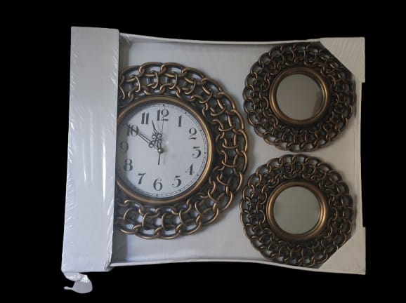 Set Orologio e Specchi Decorativi – Motivo a Catena Disponibile in Oro e Argento