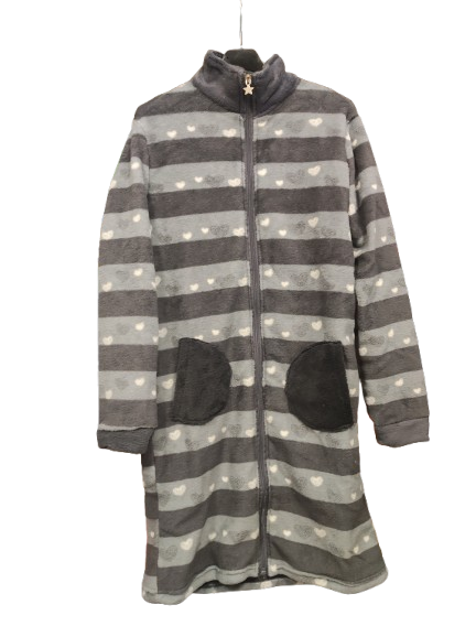 Vestaglia Donna in Coral Fleece – Fantasia a Righe e Cuori