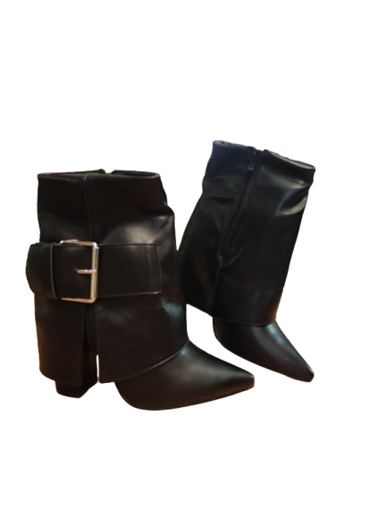 Stivaletti Donna con Punta a Punta e Fibbia – Nero