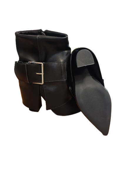 Stivaletti Donna con Punta a Punta e Fibbia – Nero