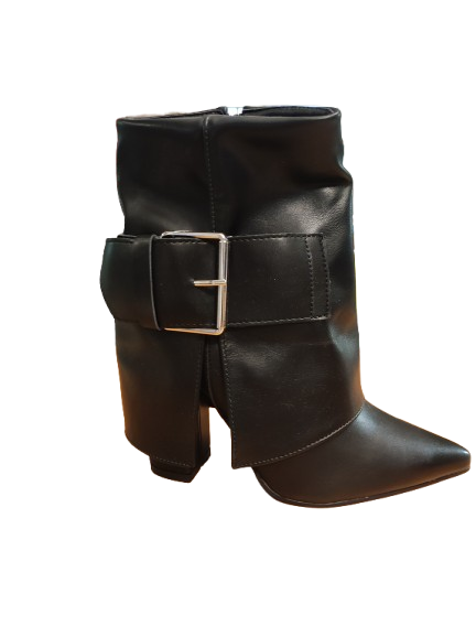 Stivaletti Donna con Punta a Punta e Fibbia – Nero